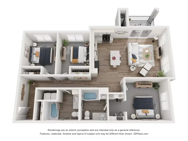 3 Beds • 2 Bath J101 floor plan